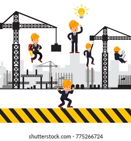 Businessmen and business are building mechanisms. Graphic arts. Illustration