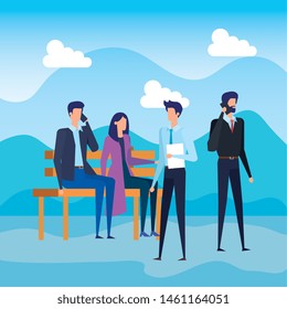 businessmen and businesswoman with business doucments and smartphone