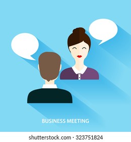Businessmen and Businesswoman Having Informal Meeting. Social Network and Social Media Concept. Business flat vector illustration.