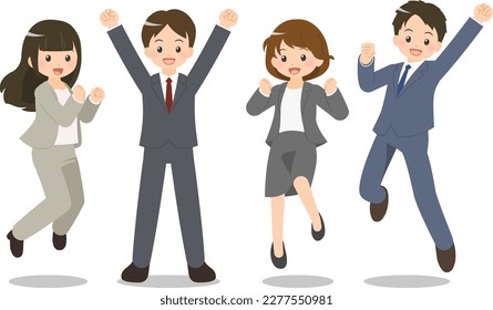 Businessmen and businesswomen jumping with a smile