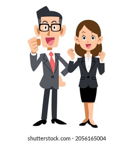 Businessmen and businesswomen who guts pose with a smile