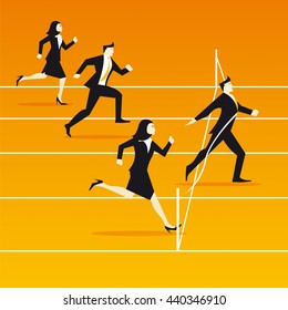 businessmen and businesswomen will compete in a race on orange track. Nice idea, a metaphor of the rat race and economic growth. the fastest wins.