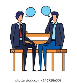 businessmen calling in the park chair and speech bubbles