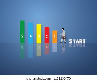 Businessmen carry their bags to the color chart of success on blue background,paper craft  and illustration.