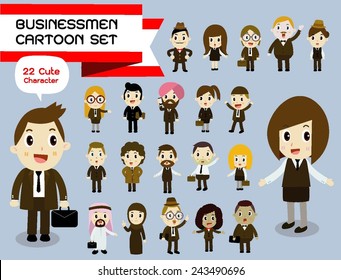  businessmen cartoon character set vector