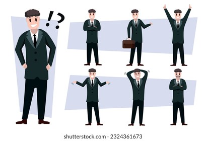 businessmen cartoon characters set. office workers dressed in business style clothes standing in different poses. vector cartoon flat characters