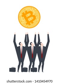 Businessmen catch bitcoin. Cryptocurrency vector illustration. Crypto Exchange
 
