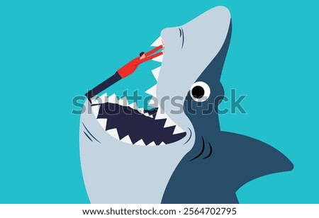 Businessmen caught in a crisis or risk, survival issues, businessmen struggling to resist sharks closing their mouths