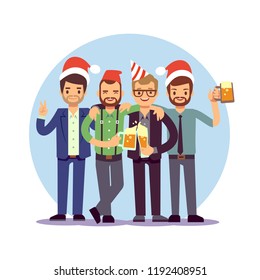 Businessmen celebrate New Year and Christmas. Offica Christmas corporate party. Business team celebration christmas. Vector illustration