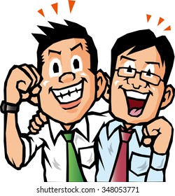 Businessmen celebrating, hugging