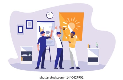 businessmen celebrating in the workplace