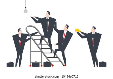 Businessmen change light bulb. How many lawyers do you need to change light bulb
