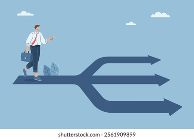 Businessmen are choosing their business path, Business decisions or choices, Finding the right direction, Business opportunities or paths to success, Using vision to decide the path ahead, Vector.
