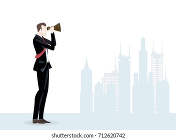 Businessmen in the City looking with the telescope for business opportunities. Business concept illustration