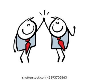 Businessmen clap their hands, agreed and signed beneficial contract on joint work. Vector illustration of business partners in business suits and ties. Isolated cartoon characters on white background.