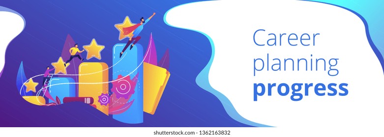 Businessmen climb growth column graph. Career and personality development, careerbuilder, career planning progress concept on white background. Header or footer banner template with copy space.