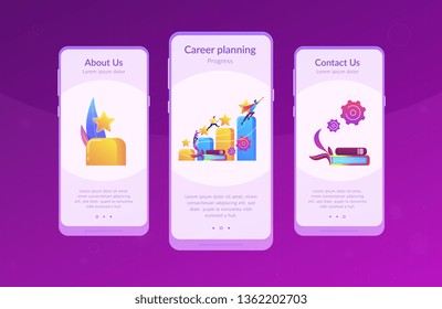 Businessmen climb growth column graph. Career and personality development, careerbuilder, career planning progress concept on white background. Mobile UI UX GUI template, app interface wireframe