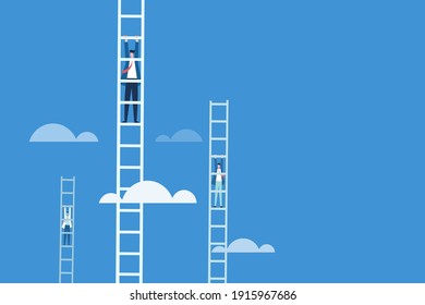 Businessmen Climbing Up Ladders That Go High Up In The Sky