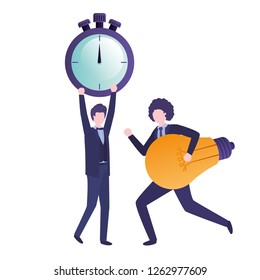 businessmen with clock and light bulb character