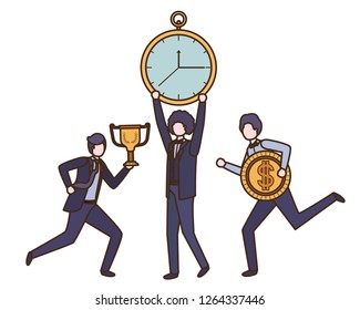 businessmen with clock and set icons
