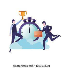 businessmen with clock and trophy avatar character