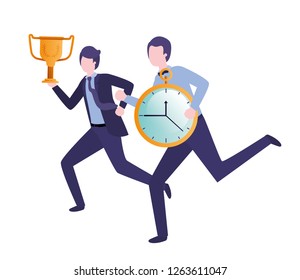 businessmen with clock and trophy avatar character