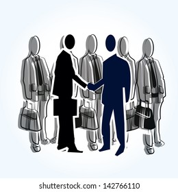 businessmen closing a deal with a group of men companions