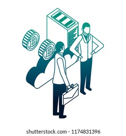 businessmen with cloud computing and set icons