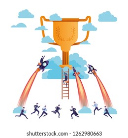 businessmen in the clouds with trophy avatar character