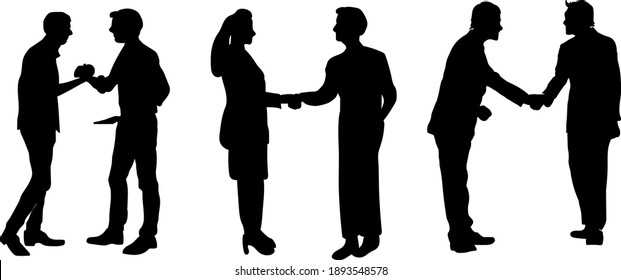 Businessmen, colleagues shake hands, Businessmen, colleagues shake hands, welcome acquaintance in the office, conclude a deal, conclude an agreement after successful negotiations. Silhouettes.