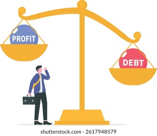 businessmen compare between profit and debt on Scales. Loan and Successful Business Plan.

