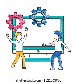 businessmen and computer gears teamwork