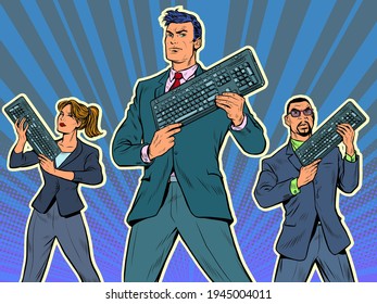 businessmen with a computer keyboard. Internet business. Advanced PC User