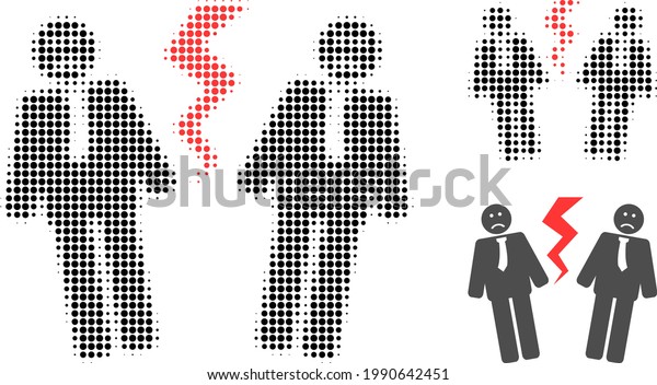 Businessmen conflict halftone dotted icon.\
Halftone array contains round dots. Vector illustration of\
businessmen conflict icon on a white\
background.