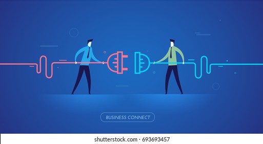 Businessmen connect connectors.