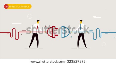 Businessmen connect connectors. Cooperation interaction. Vector illustration Eps 10 file. Success, Cooperation