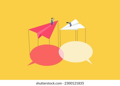 Businessmen connecting with bubble chat. Concept of success, brainstorming, ideas, connection, teamwork, communication, deal, ideas