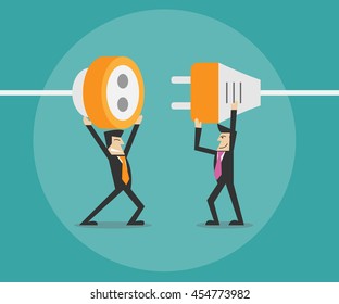 businessmen connecting a electric plug