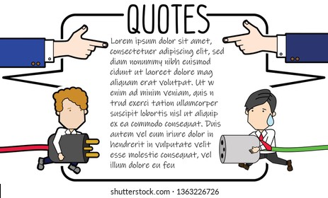 Businessmen connecting a power cord for success in target. funny vector concept