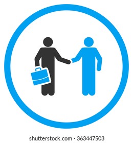 Businessmen Contract vector icon. Style is bicolor flat symbol, blue and gray colors, rounded angles, white background.