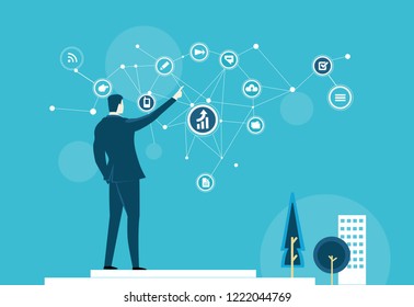 Businessmen control progress, development. Advisory and support idea