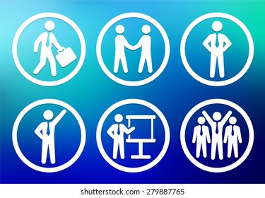 Businessmen and Corporate Presentations on Blue Round Buttons