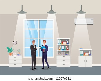 businessmen couple in corridor office