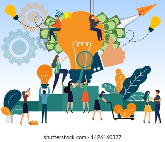 Businessmen and creative ideas to make money The growth of the business with teamwork and collaboration within the organization and outside the organization. Business cooperation vector illustration.