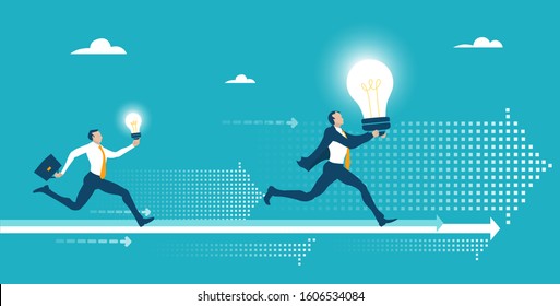 Businessmen, creative successful young man running with light bulb. Business concept illustration, inspiration and brainstorming