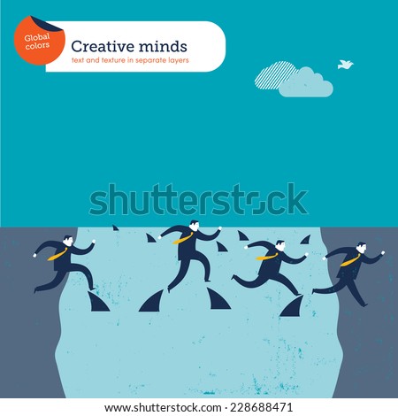 Businessmen crossing a river with sharks. Vector illustration Eps10 file. Global colors. Text and Texture in separate layers.
