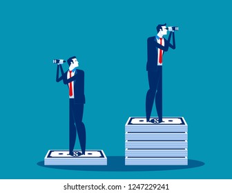 Businessmen and the difference of budget. Concept business vector, Binoculars, Searching, Money and Currency