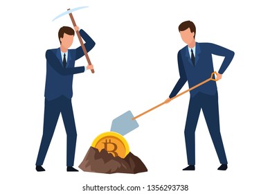 businessmen digging looking for cryptocurrency