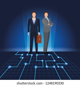 businessmen with digital landscape
