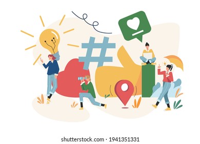 Businessmen discuss social network and dialogue speech bubbles